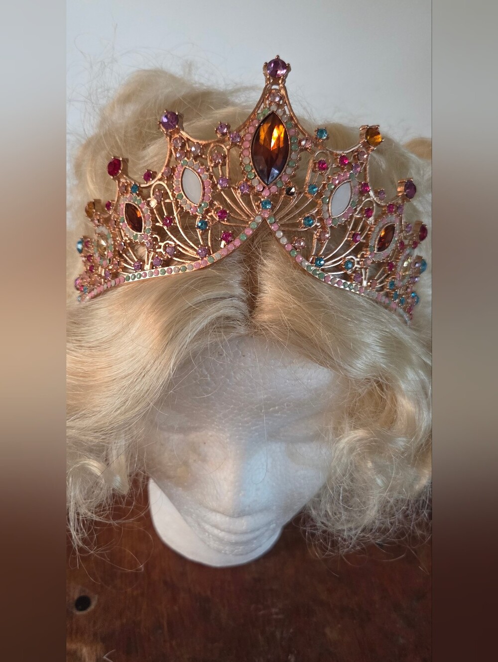 Rose Gold Jeweled Tiara Headpiece - Blonde Hair Accessory
